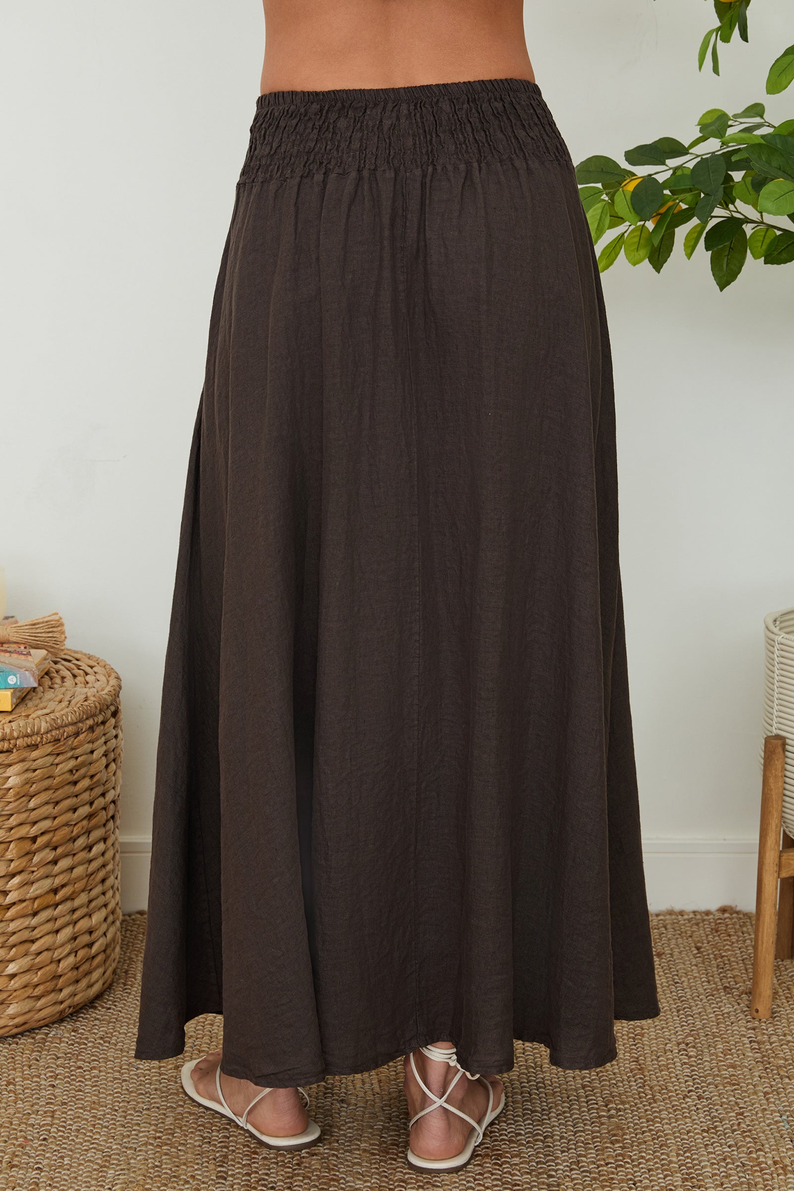 Linen Maxi Skirt With Pockets And Smocked Waistband