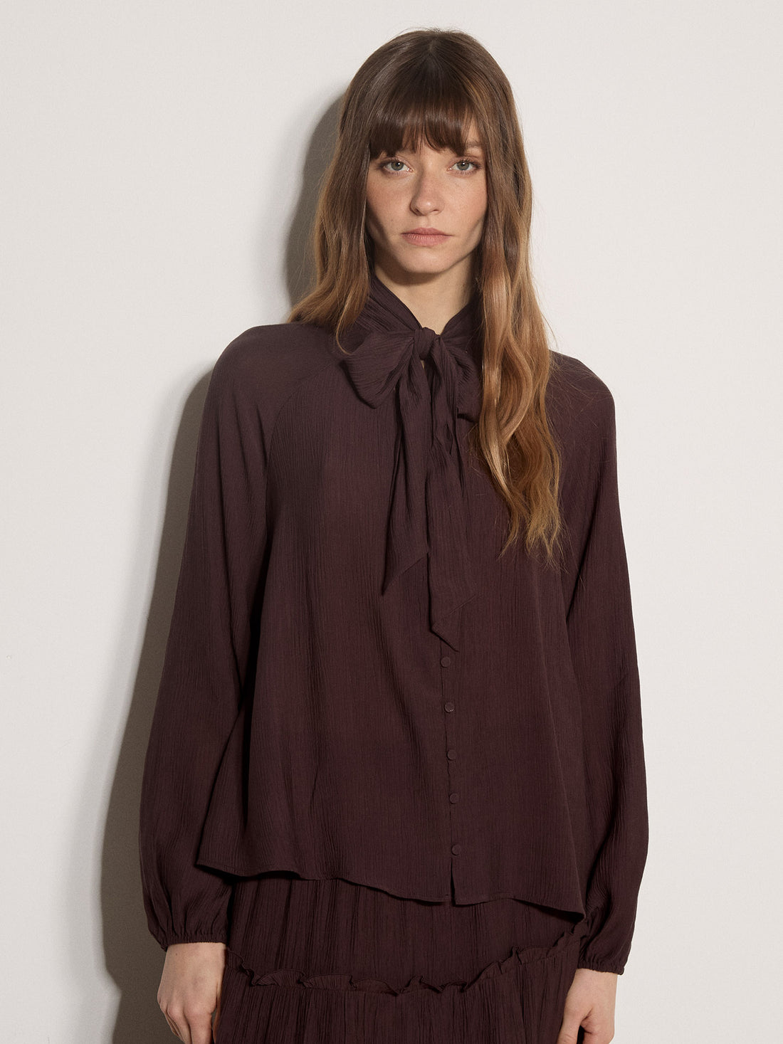 Tie Neck Crinkle Blouse