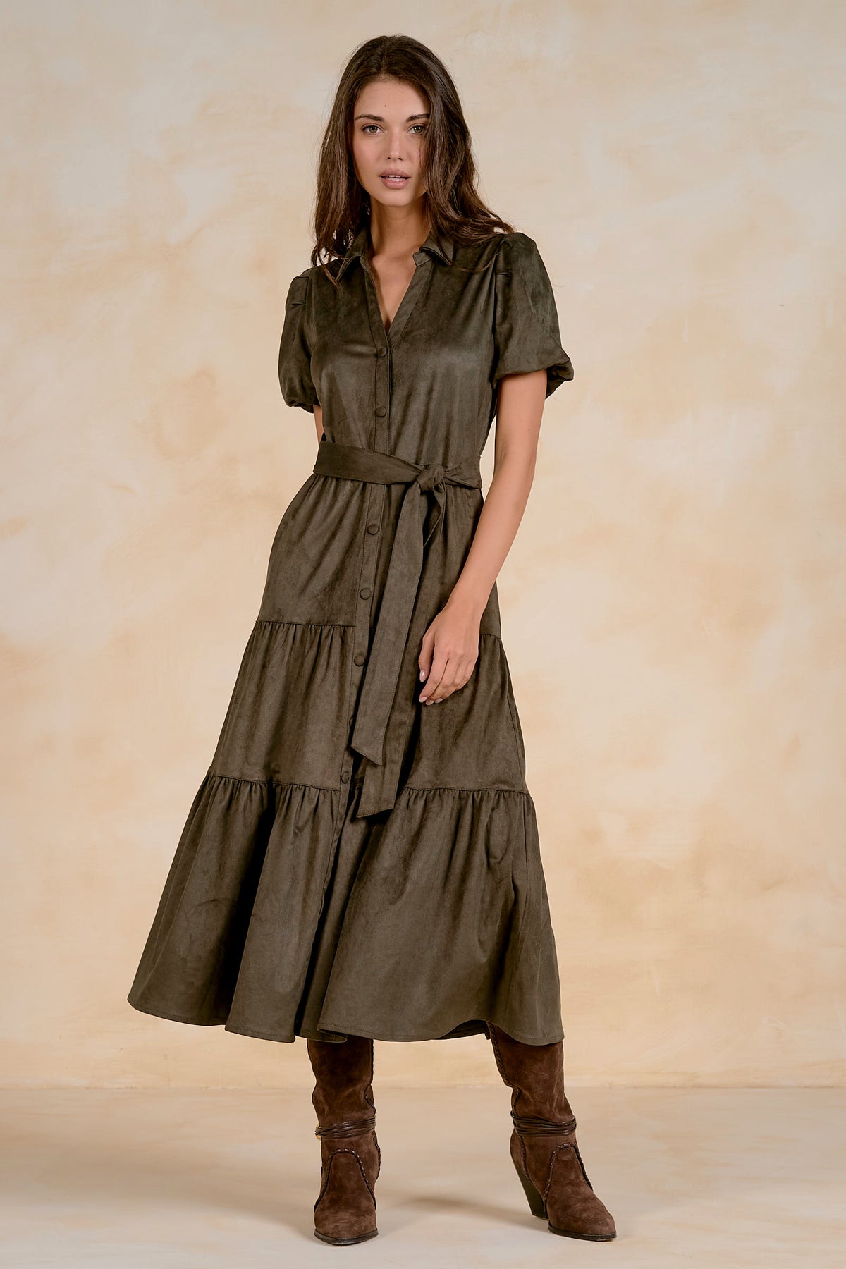 Tiered Satin Shirt Dress