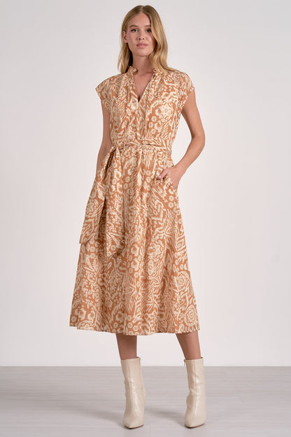 Maxi V-Neck Cap Sleeve Print Dress