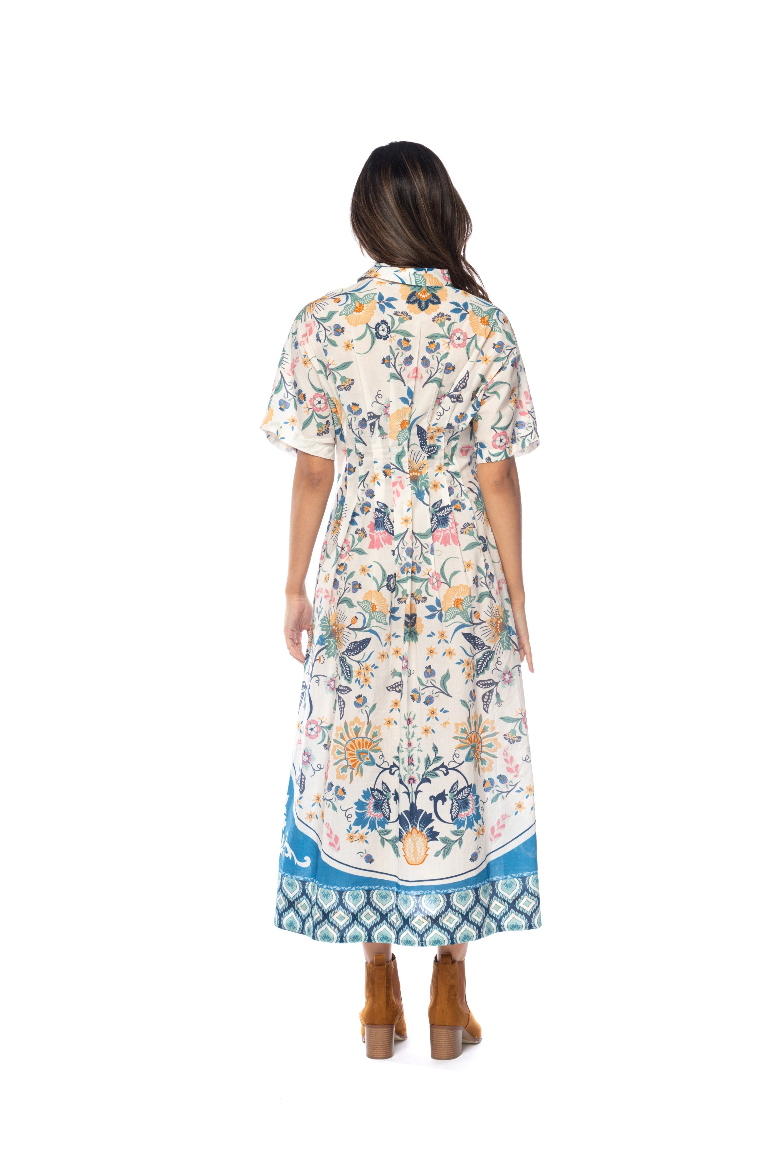 Short Sleeve Collared Button Front Dress