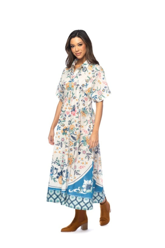 Short Sleeve Collared Button Front Dress