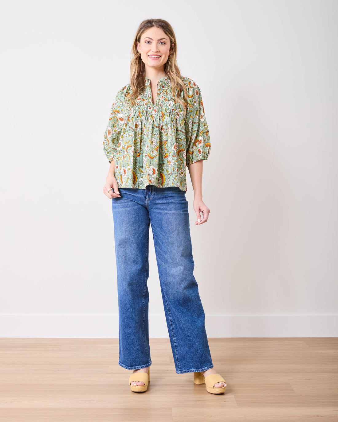 India Bloom Sage Blouse
