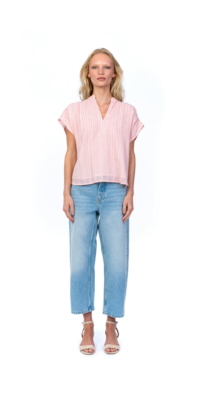 Breezy Striped Split Neck Top