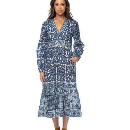 Long sleeve cotton block print dress