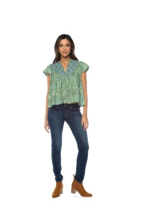 Cap Sleeve Contrast Print Top