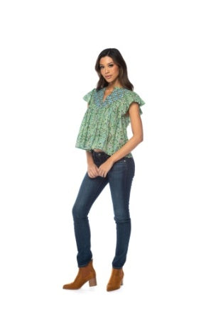 Cap Sleeve Contrast Print Top