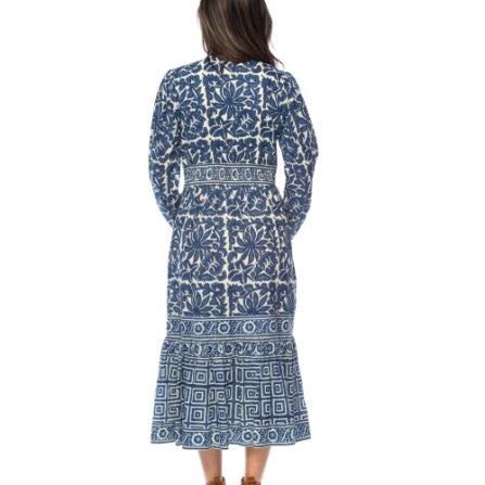 Long sleeve cotton block print dress