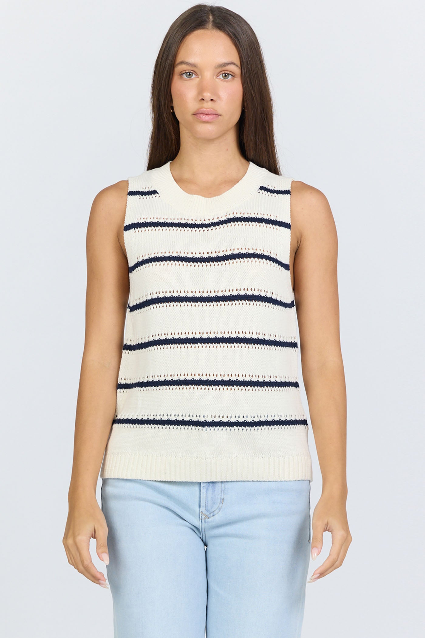 Navy and White Stripe Sleeveless Sweater