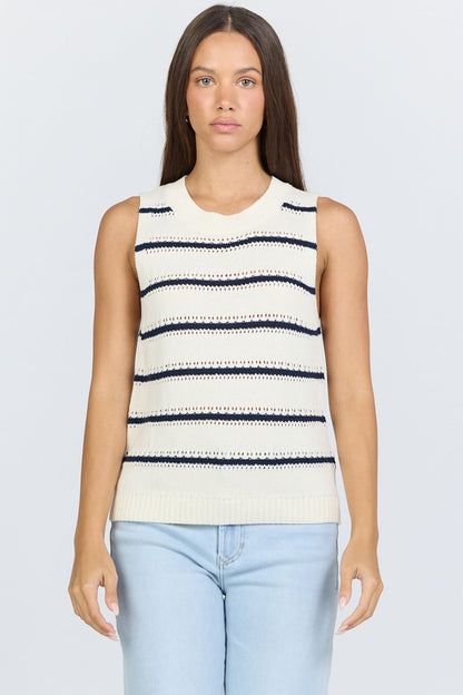 Navy and White Stripe Sleeveless Sweater