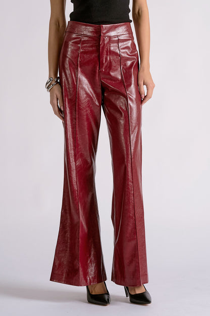 Bold Red Leather Flare Pants