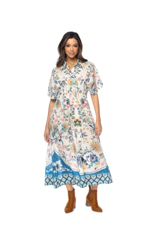 Short Sleeve Collared Button Front Dress