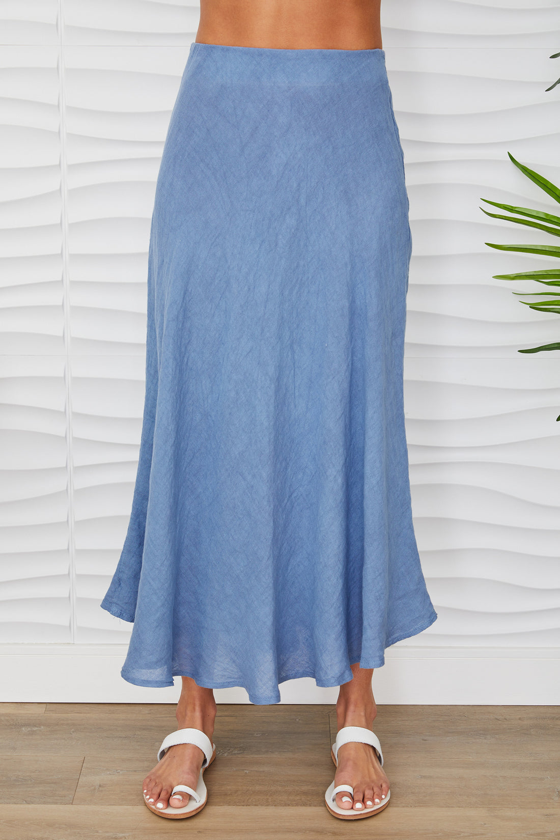 Crinkle Linen Midi Skirt