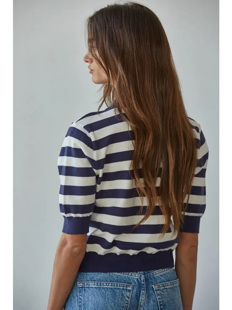 Striped Half Button Up Top