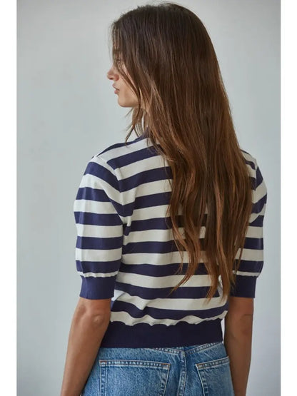 Striped Half Button Up Top