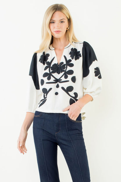 Botanical Art Embroidered Blouse