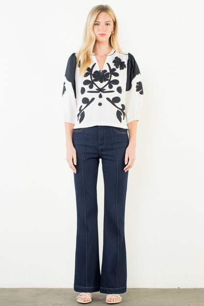 Botanical Art Embroidered Blouse