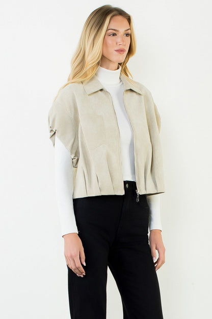 Short-Sleeve Suede Zip Jacket