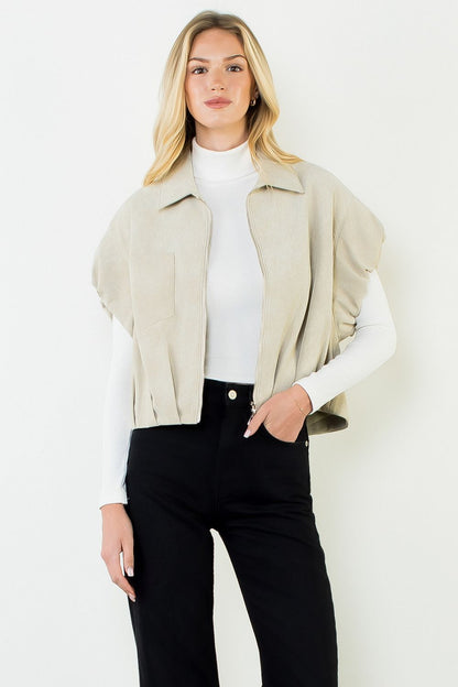 Short-Sleeve Suede Zip Jacket