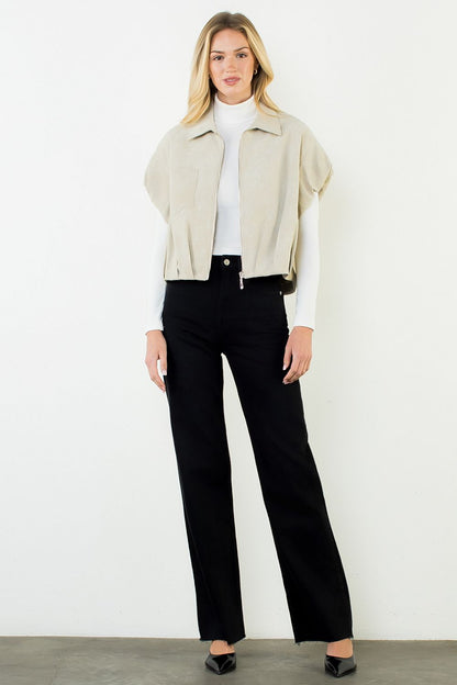 Short-Sleeve Suede Zip Jacket