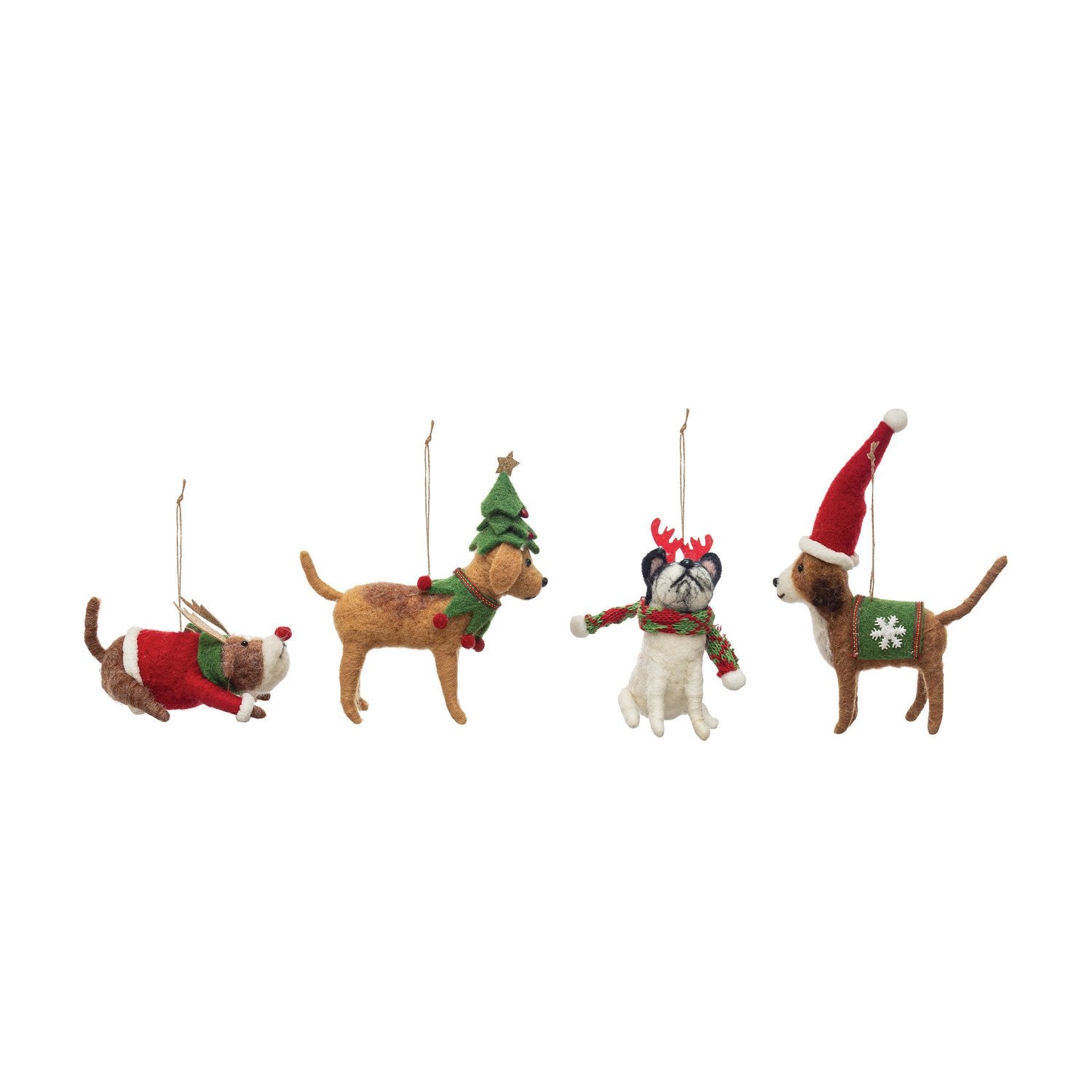 2-3/4&quot;H - 5-3/4&quot;H Wool Felt Dog in Holiday Outfit Ornament, 4 Styles