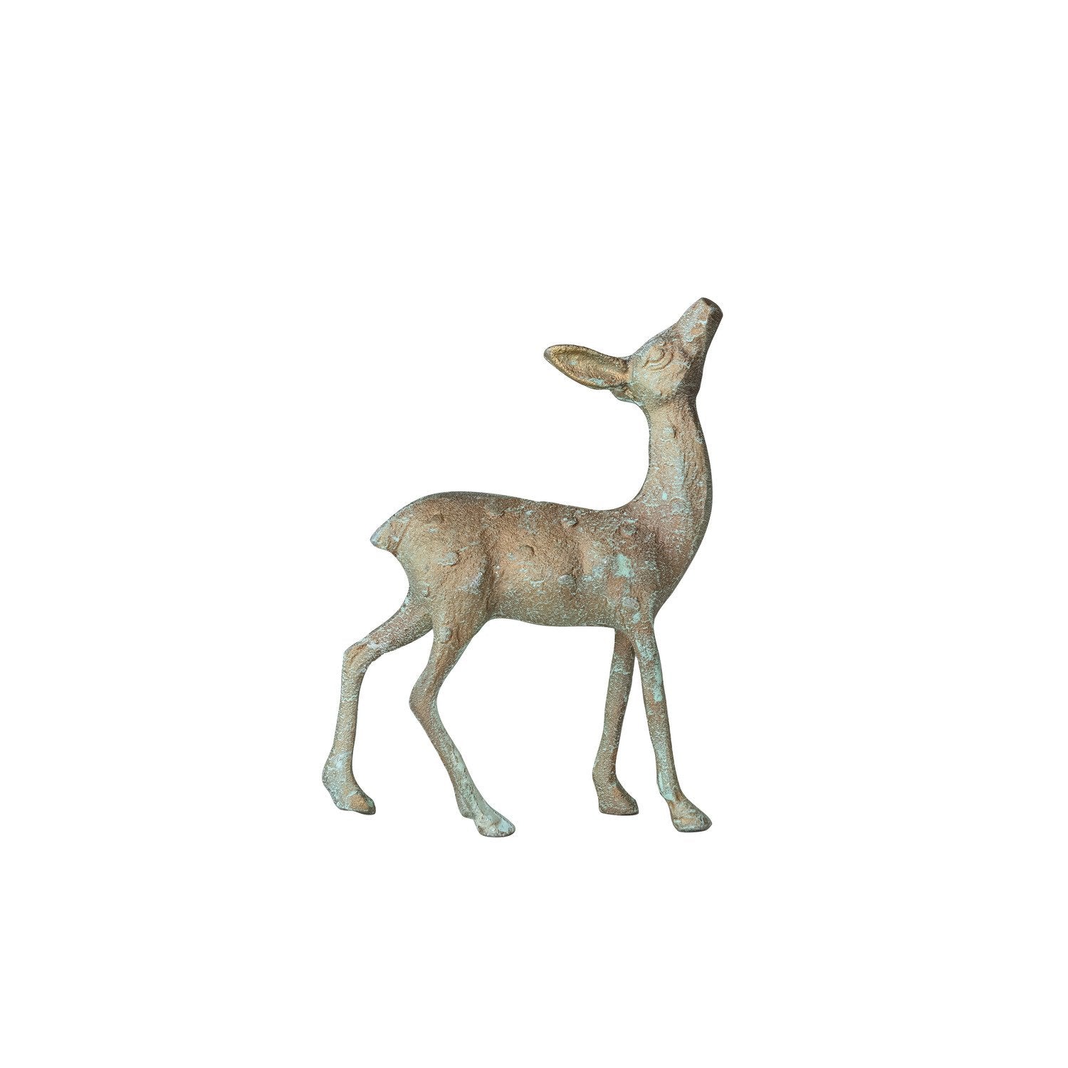 5"L x 2-1/2"W x 7"H Cast Aluminum Deer, Gold Verdigris Finish