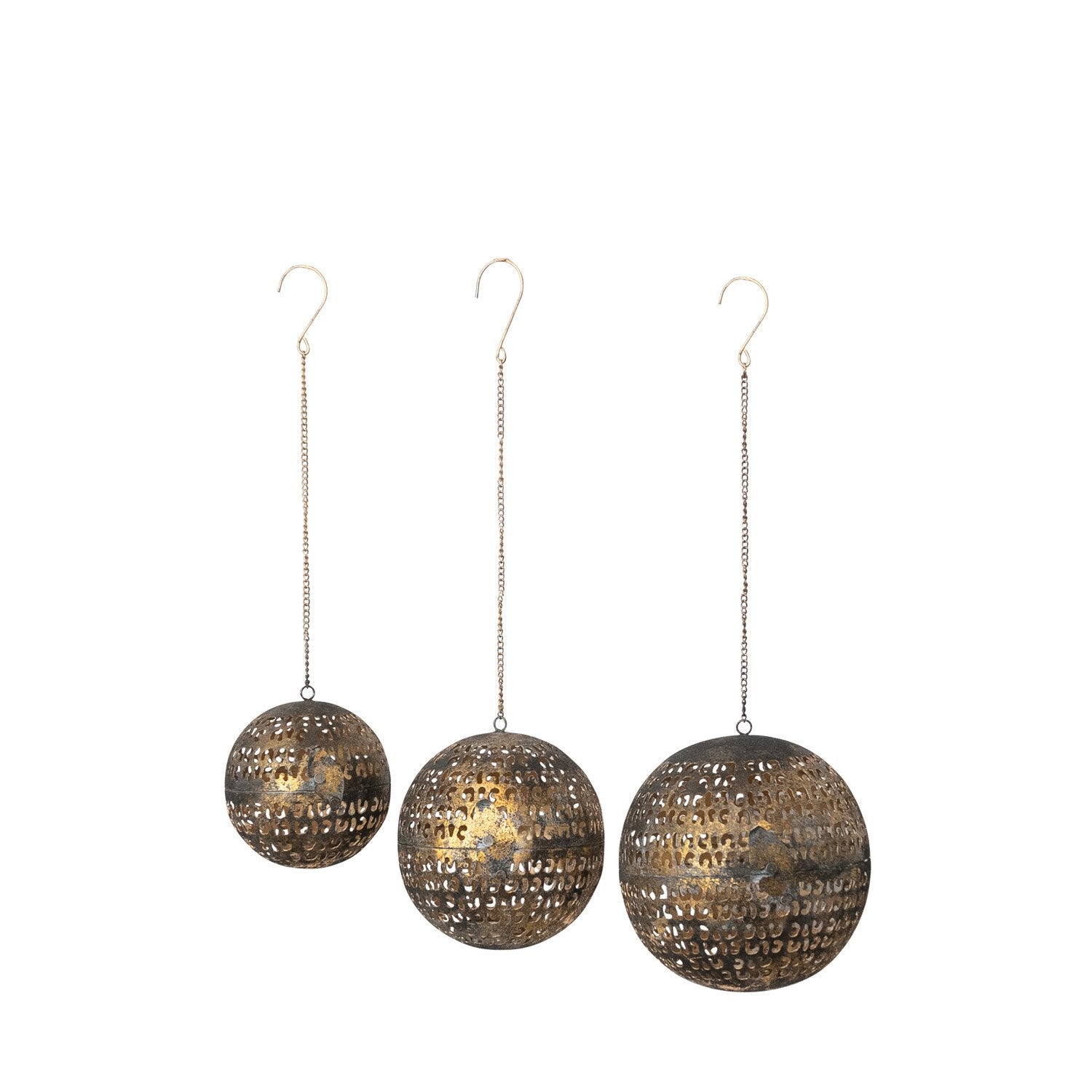 Metal Opening Ball Ornament with Closures &amp; Cut-Outs, Set of 3