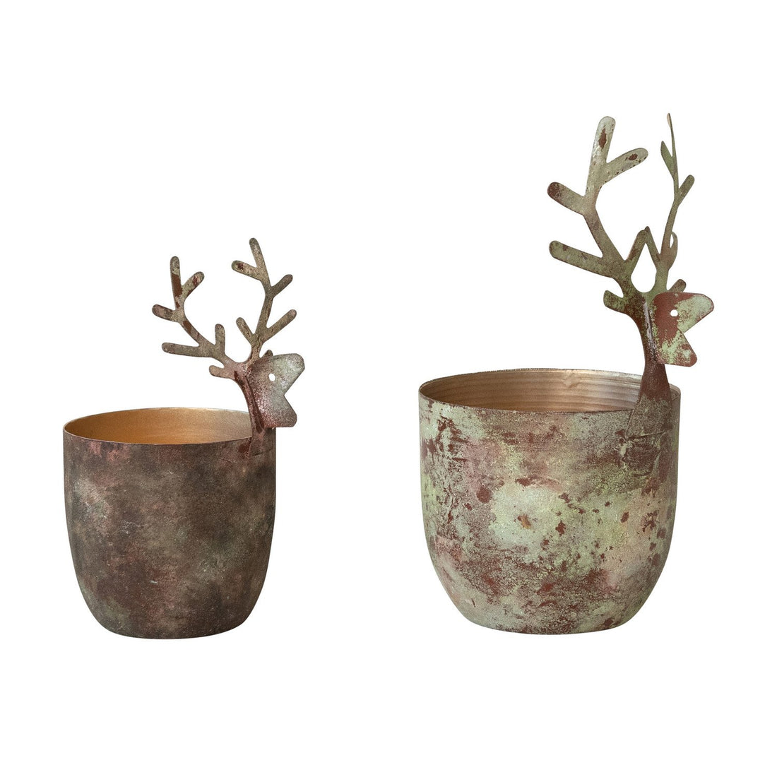 Metal Tealight/Votive Holders with 3D Deer Heads, Set of 2