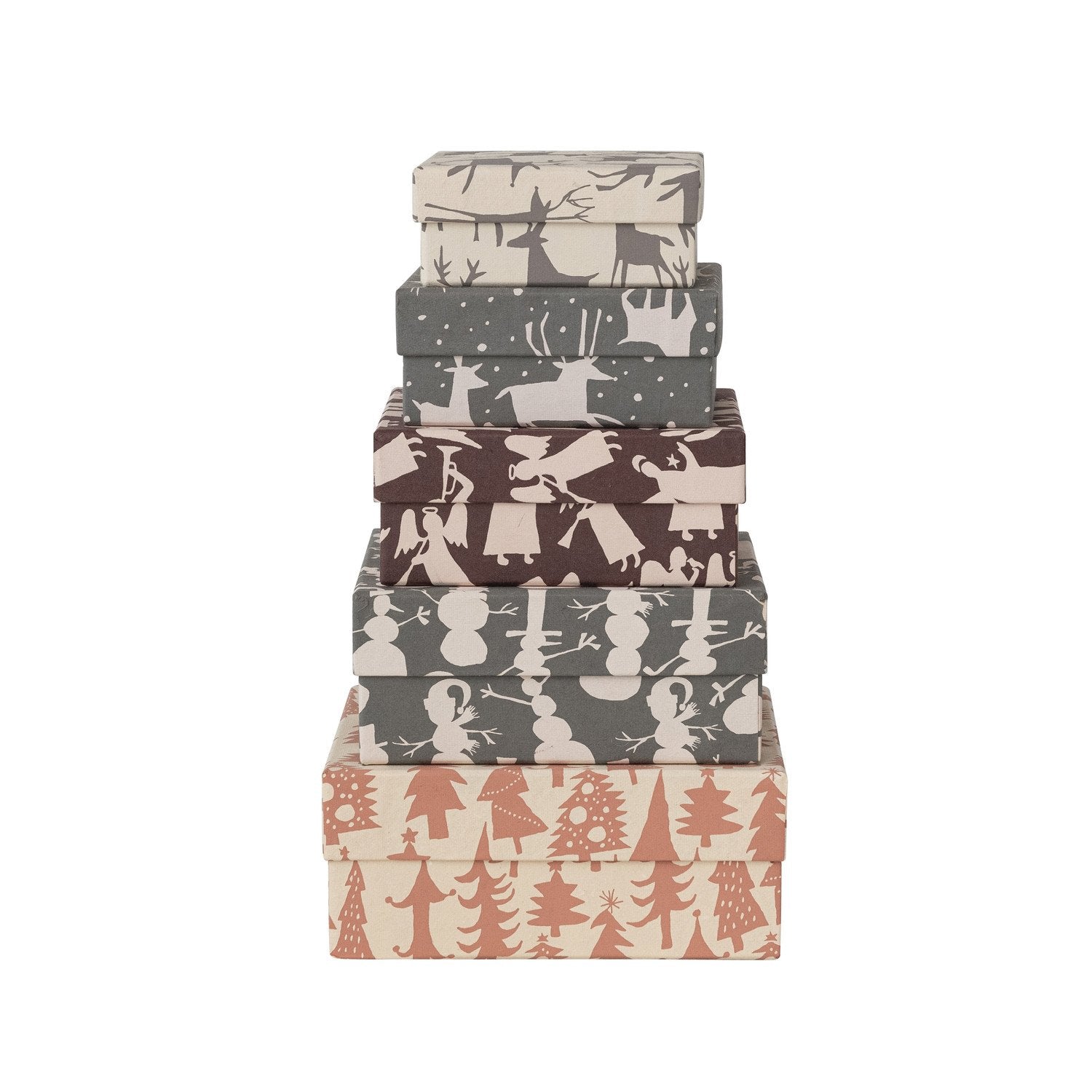 Handmade Recycled Paper Gift Boxes with Holiday Patterns, Set of 5 ©