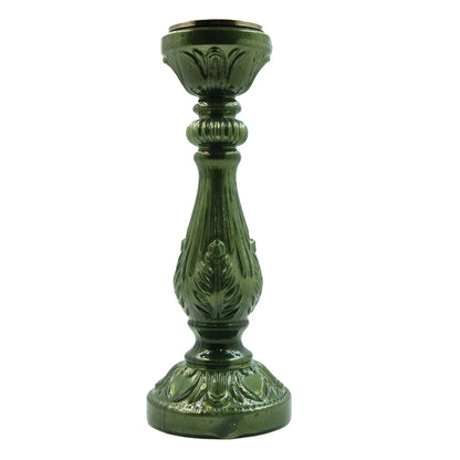 Embossed Mercury Glass Candle Holder, Green (Holds 3&quot; Pillar)