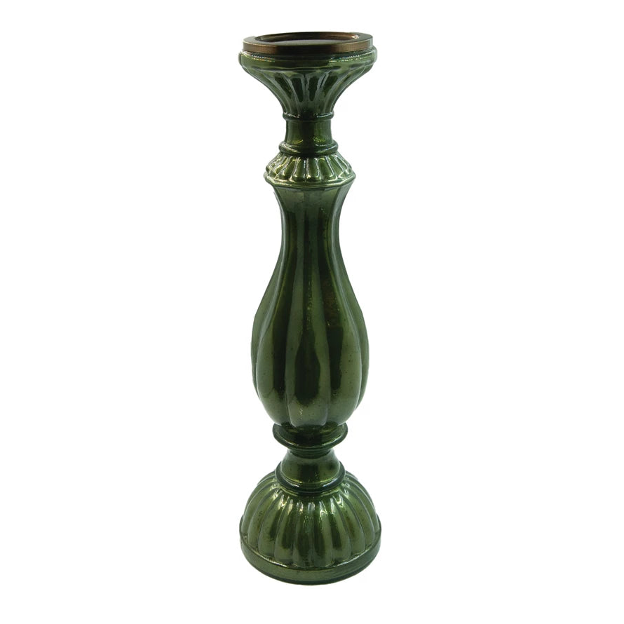 Embossed Mercury Glass Candle Holder, Green (Holds 3&quot; Pillar)