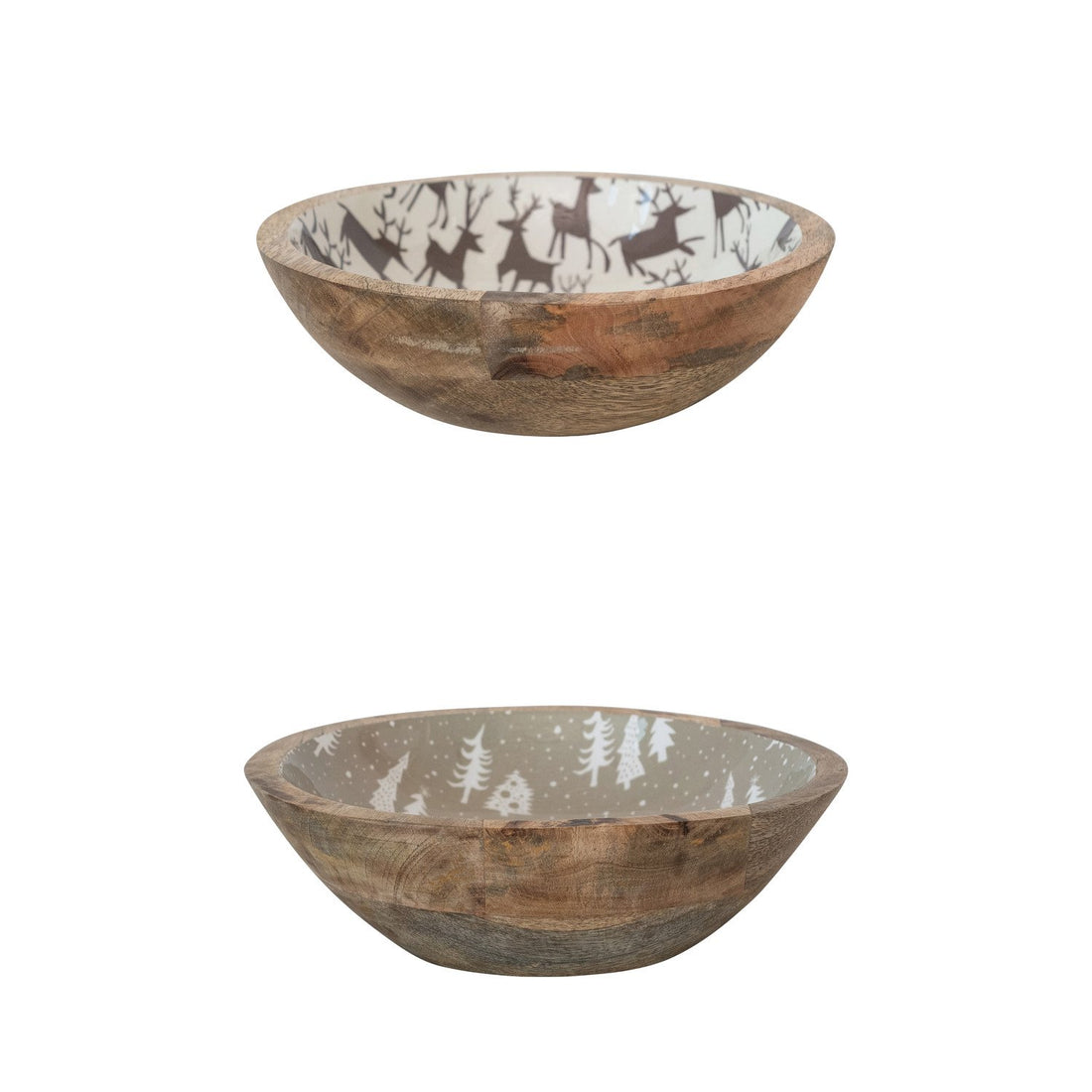 Enameled Mango Wood Bowls with Holiday Patterns, Set of 2 ©