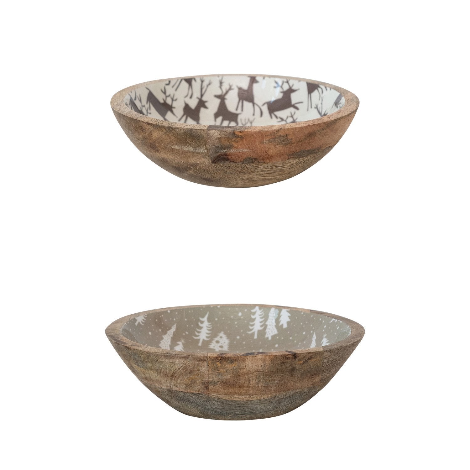Enameled Mango Wood Bowls with Holiday Patterns, Set of 2 ©