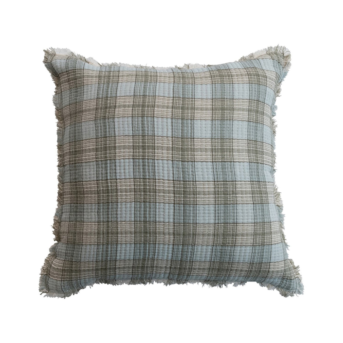 20&quot; Square Pillow with Chambray Back &amp; Frayed Edges Plaid