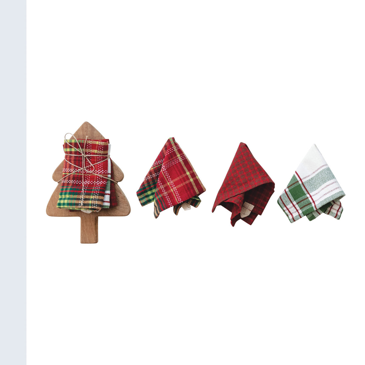 Woven Dish Cloths &amp; Tree Shaped Board, Set of 4 Tied with Jute
