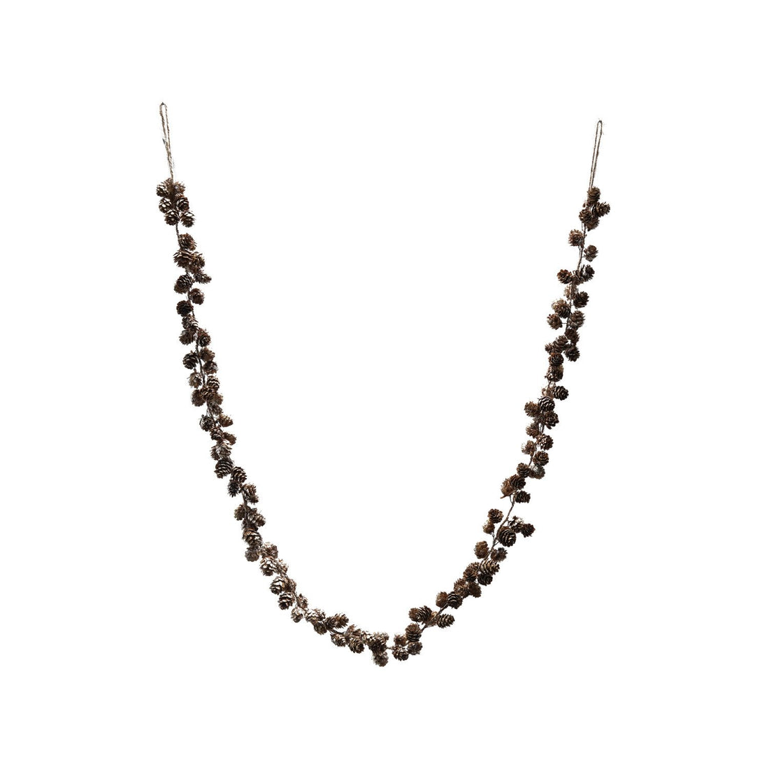 72&quot;L x 1-1/2&quot;H Pinecone Garland with Glitter &amp; Jute Cord, Natural