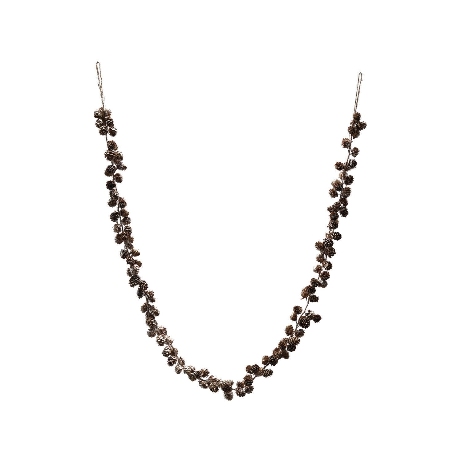 72&quot;L x 1-1/2&quot;H Pinecone Garland with Glitter &amp; Jute Cord, Natural