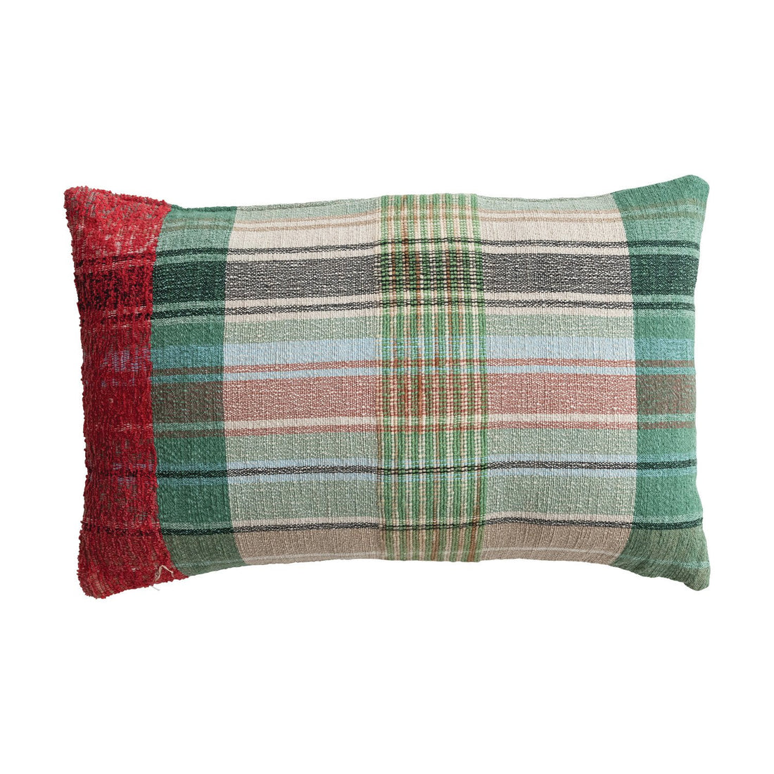 Woven &amp; New Zealand Wool Blend Lumbar Pillow with Embroidery Plaid