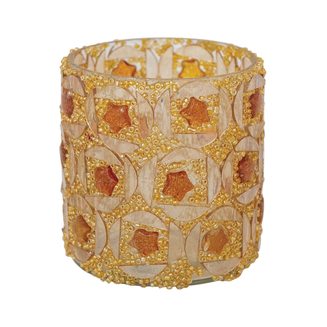 Glass Mosaic Tealight/Votive Holder with Stars &amp; Beads