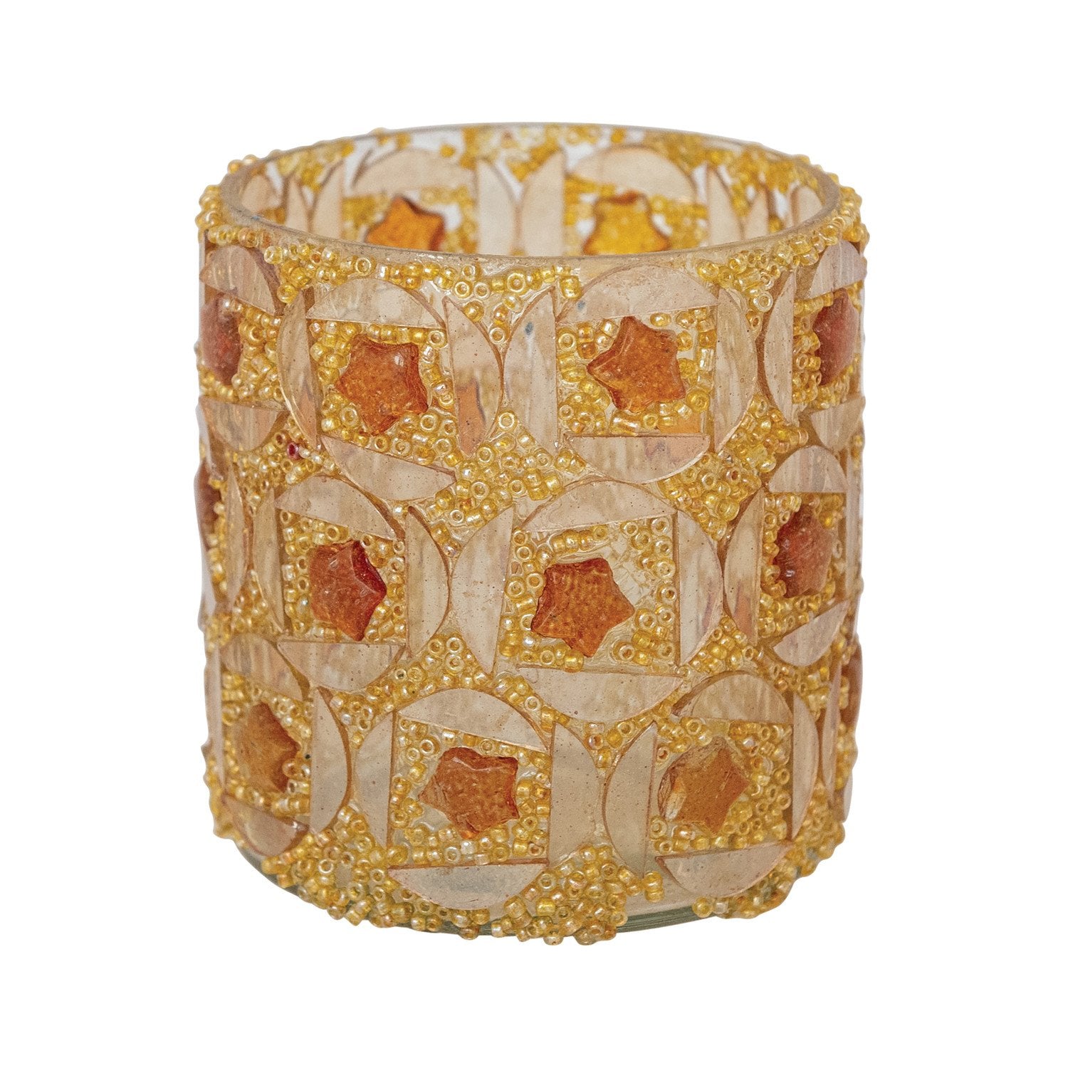 Glass Mosaic Tealight/Votive Holder with Stars &amp; Beads