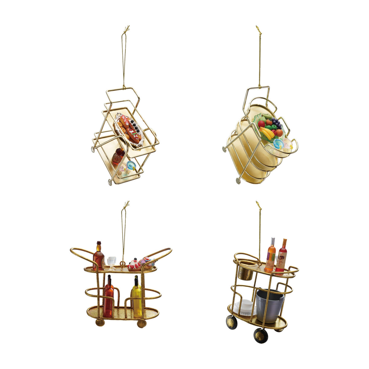 3-1/2"H - 6"H Metal Bar Cart Ornament, Multi Color, 4 Styles