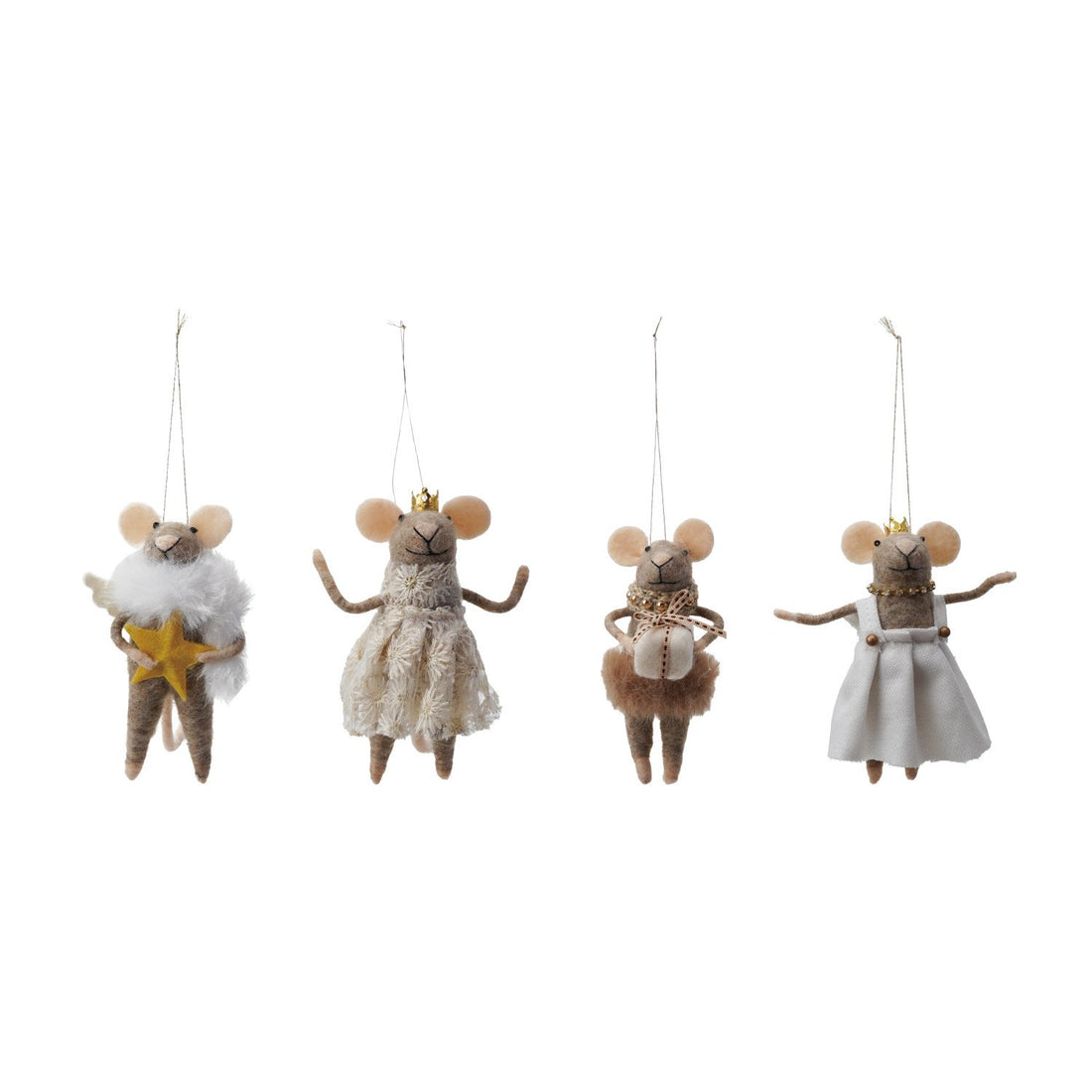 5&quot;H Handmade Wool Felt Mouse in Party Clothes Ornament, 4 Styles