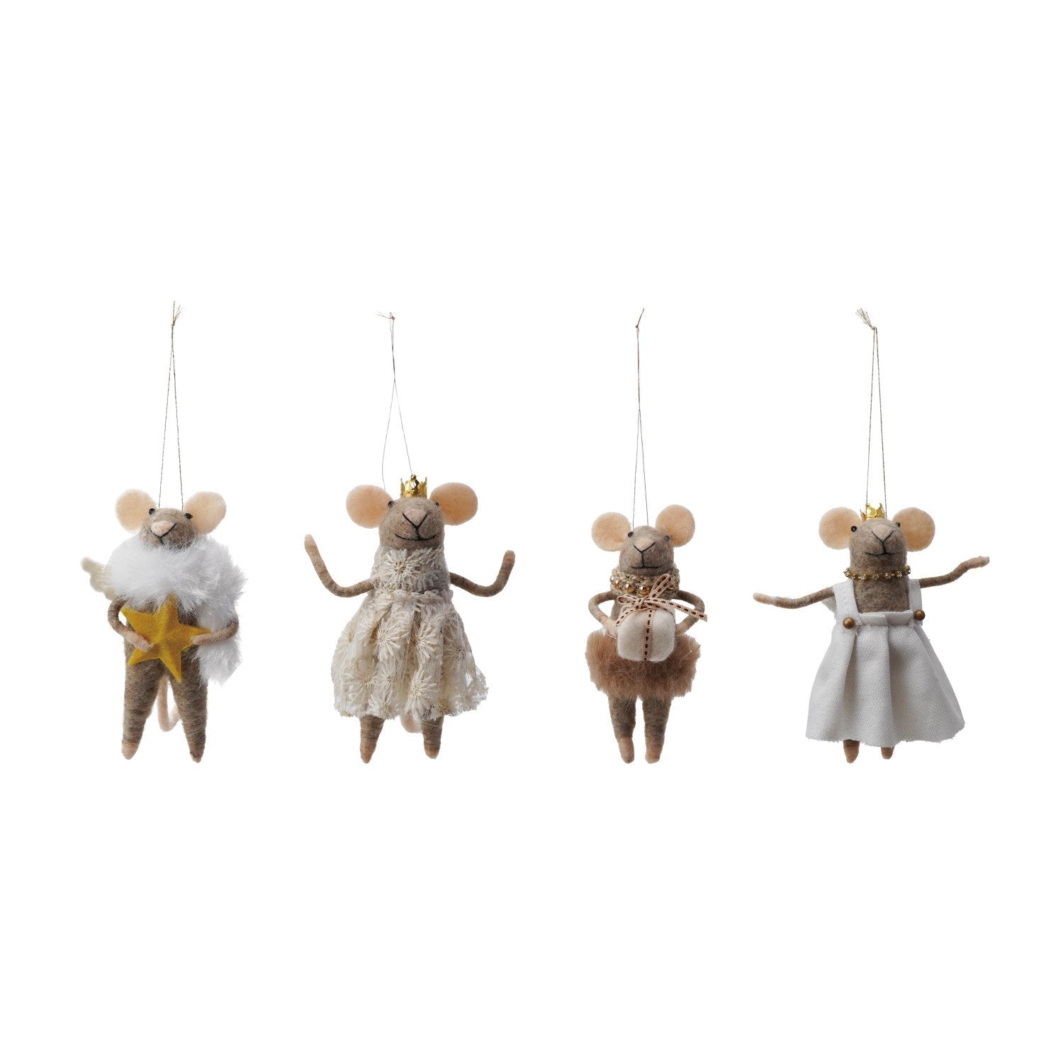5&quot;H Handmade Wool Felt Mouse in Party Clothes Ornament, 4 Styles