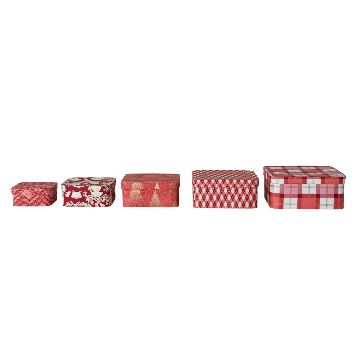 Handmade Printed Recycled Paper Gift Boxes with Pattern, Set of 5