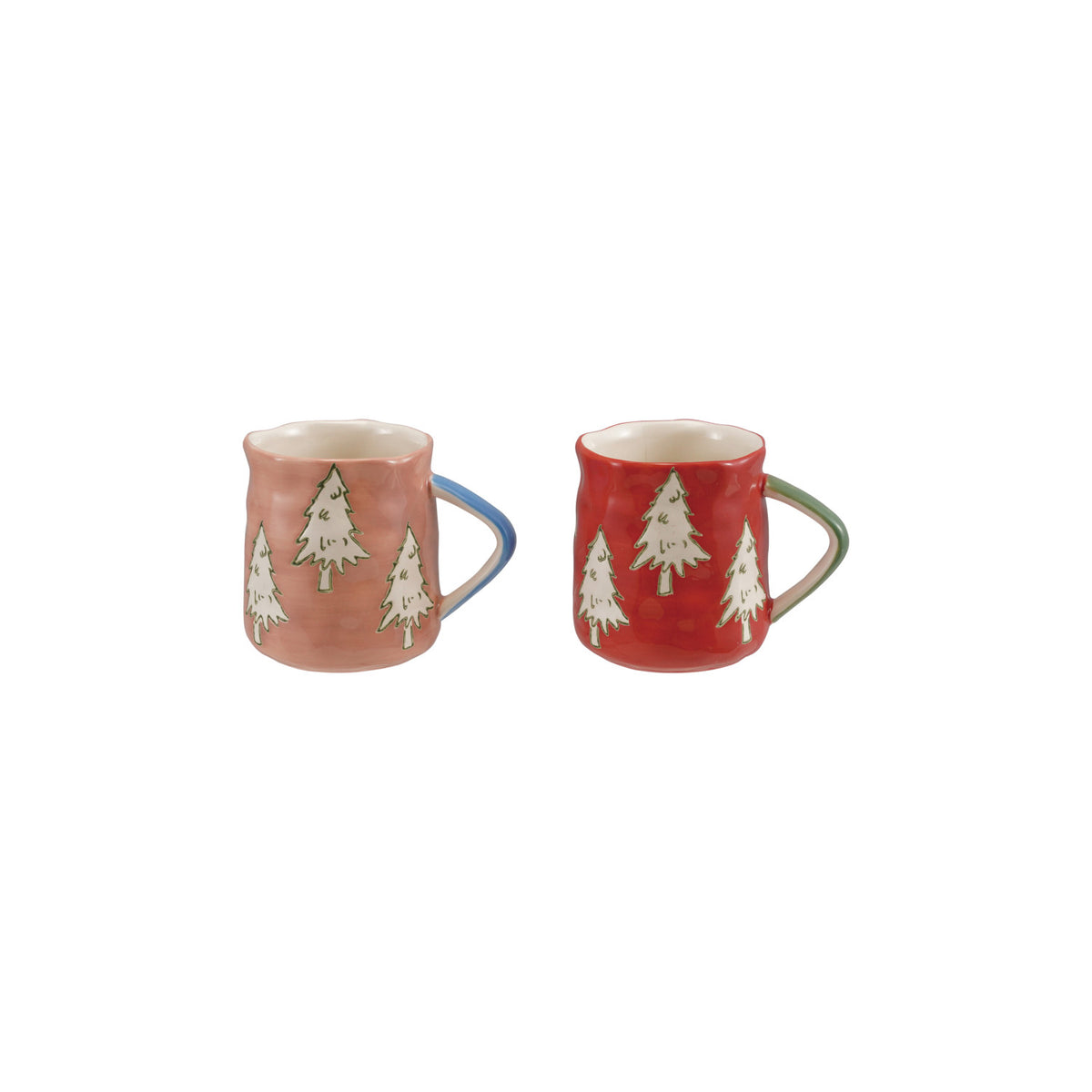 10 oz. Stoneware Organic Shaped Mug with Wax Relief Trees, 2 Colors