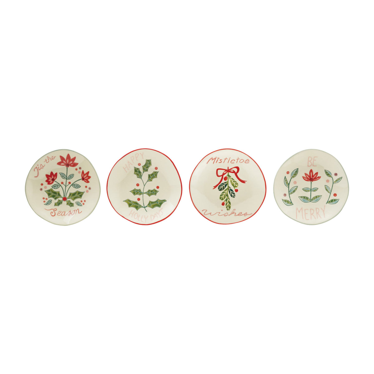 Hand-Painted Stoneware Plate with Wax Relief Holiday Botanicals &amp; Saying, 4 Styles ©