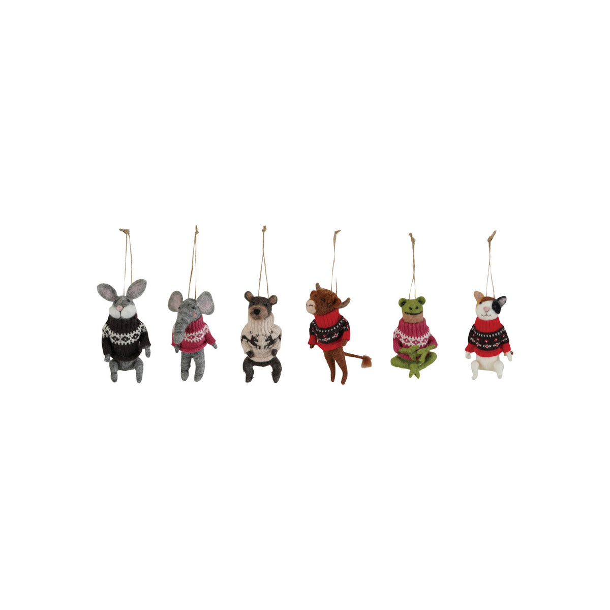 Wool Felt Animal in Sweater Ornament, 6 Styles