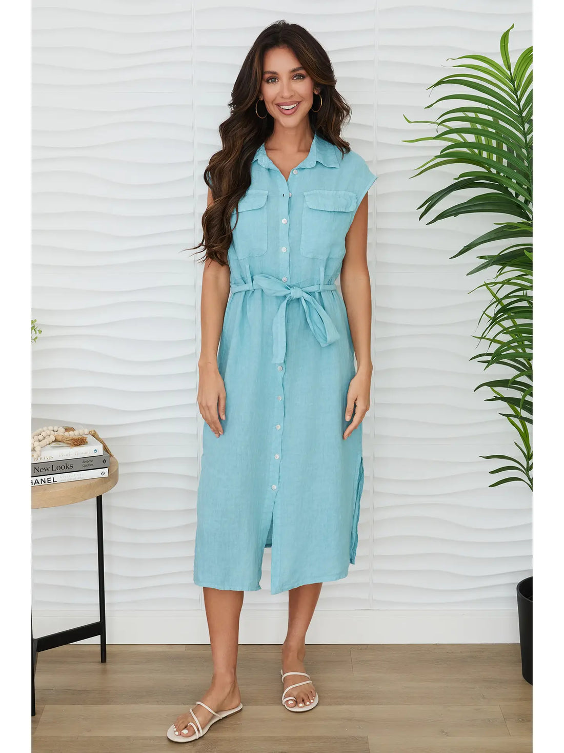 Sleeveless Button Down Linen Dress