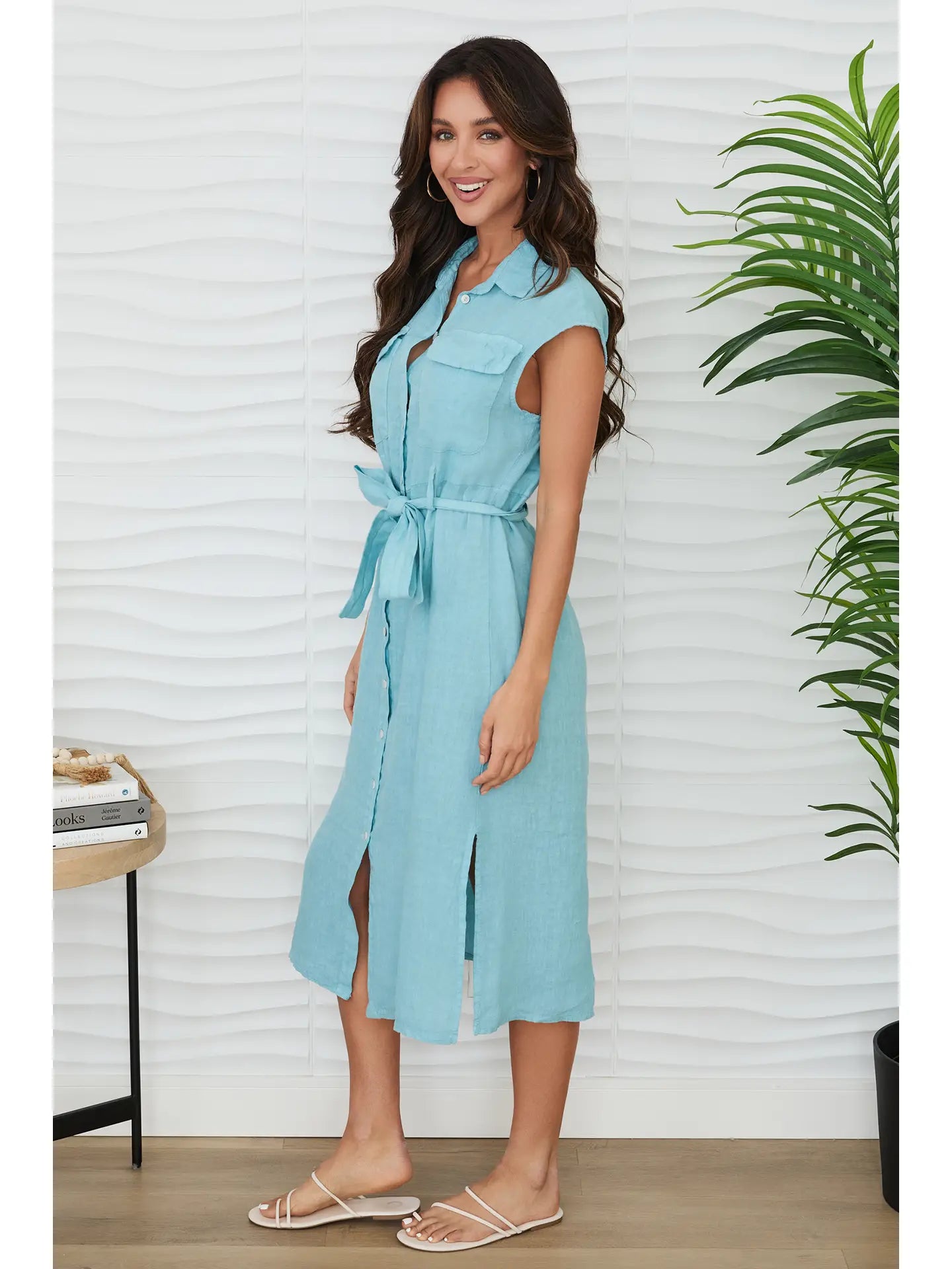 Sleeveless Button Down Linen Dress