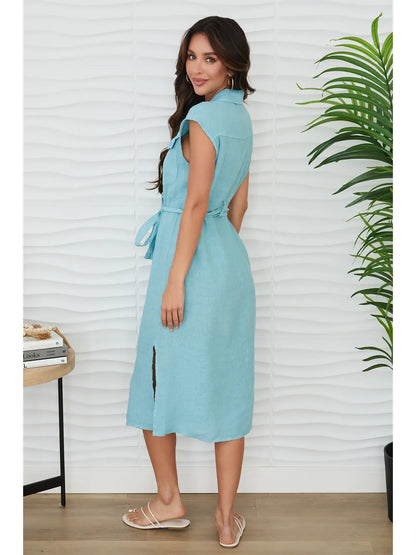 Sleeveless Button Down Linen Dress
